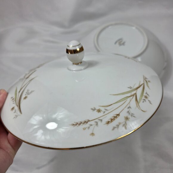 Fine China of Japan Golden Harvest Covered Vegetable Bowl Gold Wheat Sprays - Picture 12 of 14